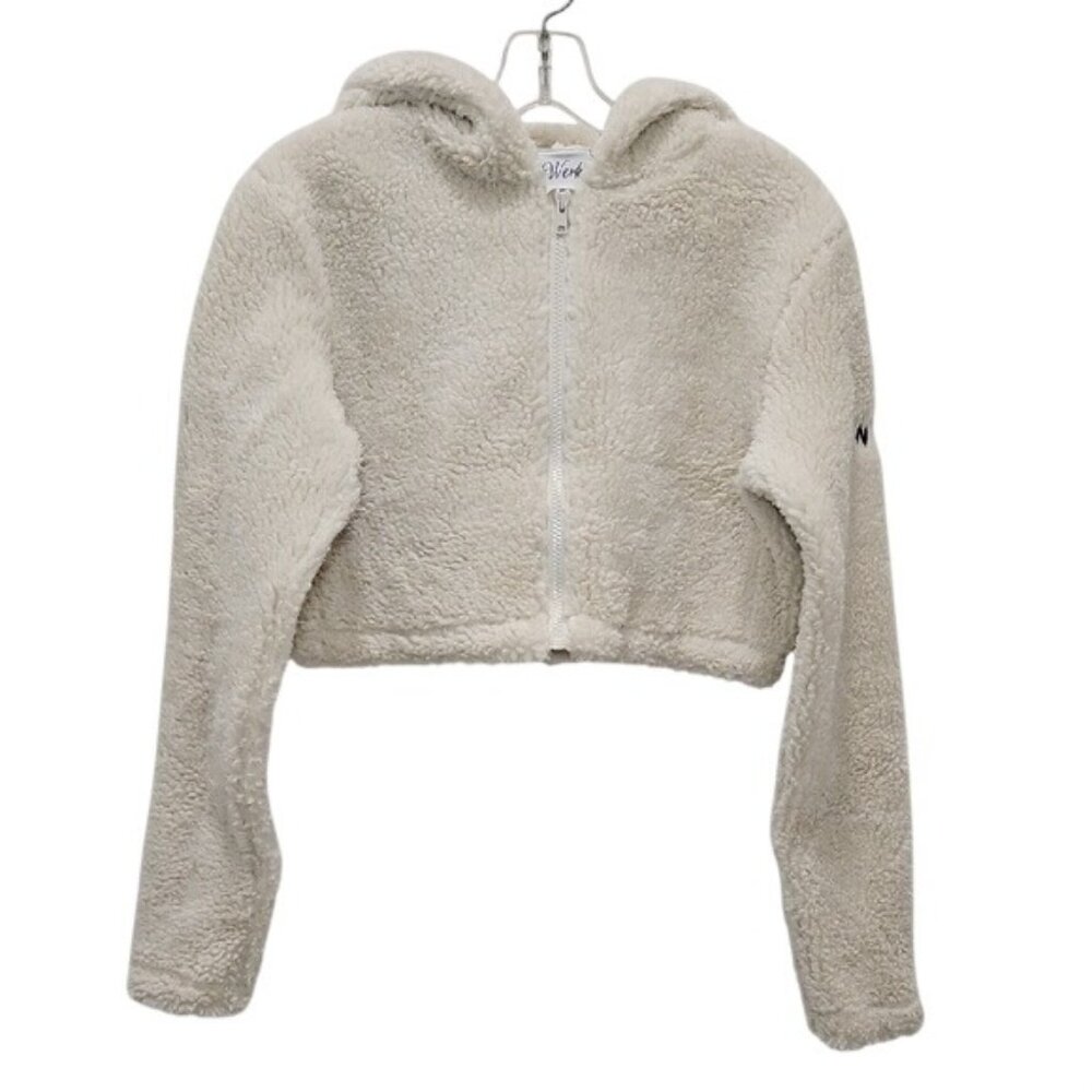 Werk Athletic Full Zip Sherpa Fleece Jacket Cropped Hoodie Logo Small New